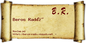 Beros Radó névjegykártya